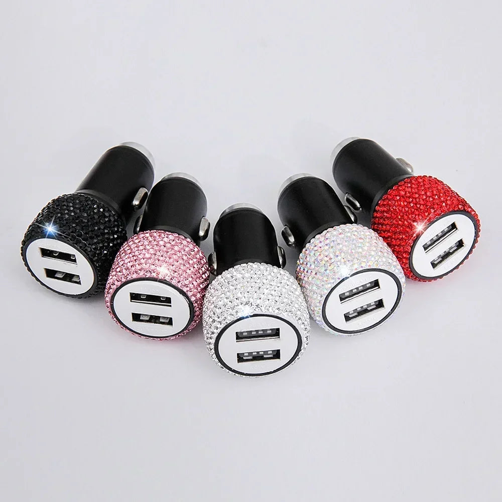 Bling Bling USB Car Charger 5V 2.1A Dual USB Port Fast Adapter Car Decor