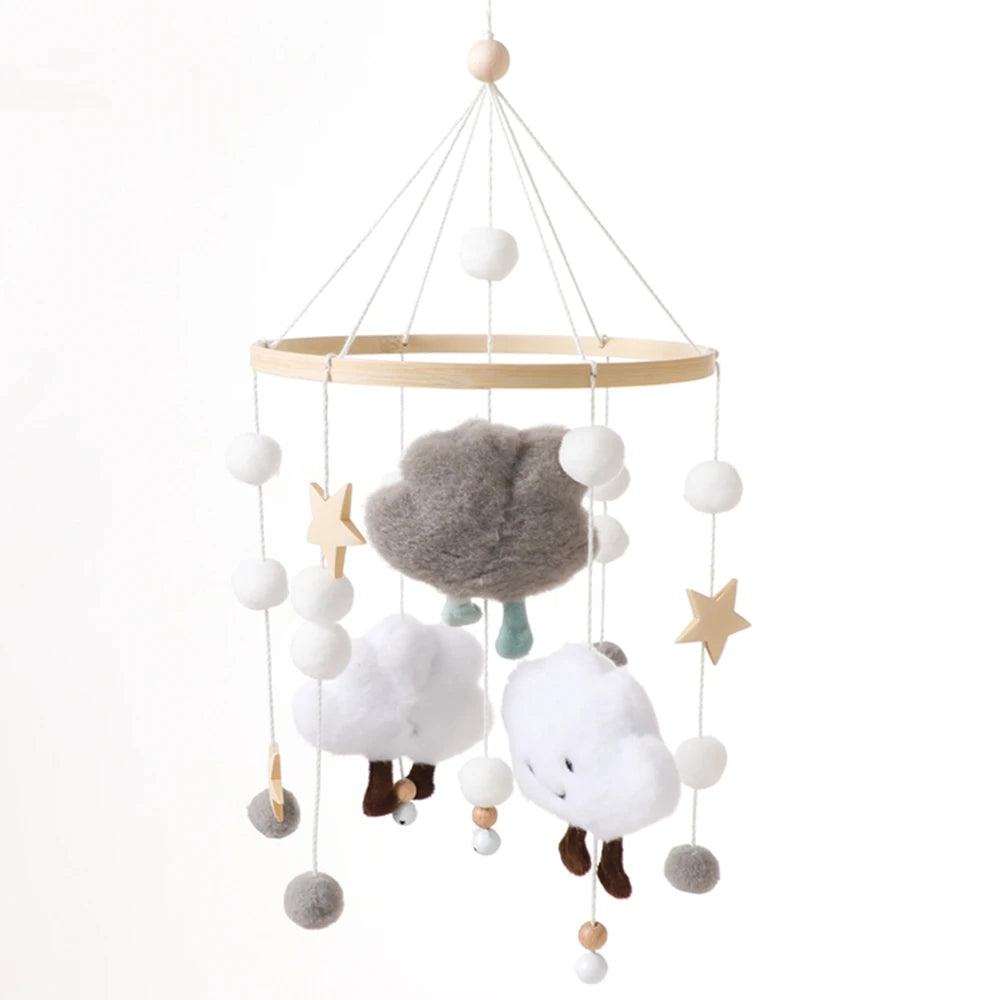 Crib Mobile Rattle Baby Wooden Bed Bell Baby Rattles Soft Felt Cartoon Bear Toys Crib Mobile Bed Bell Wood Toy Bracket Kid Gifts