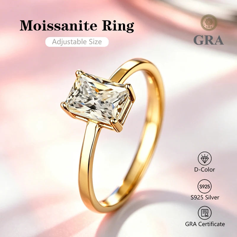 0.5-2.0 Carat Emerald Cut Moissanite Ring S925