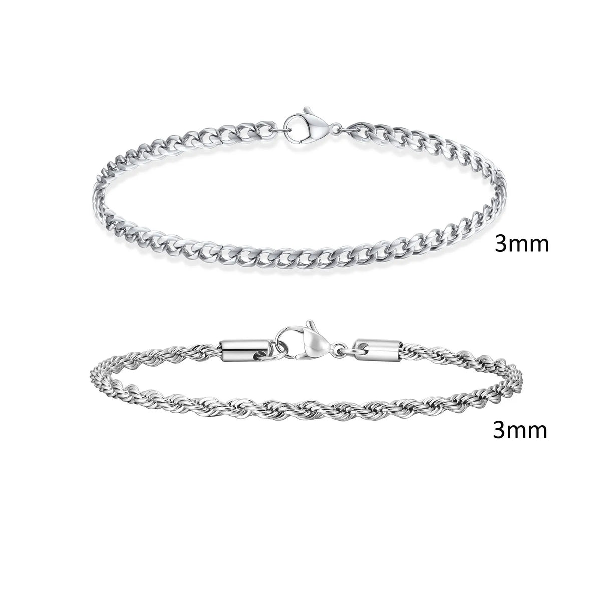 2pcs Men's Chain Bracelets,Stainless Steel Silver Gold Black Color