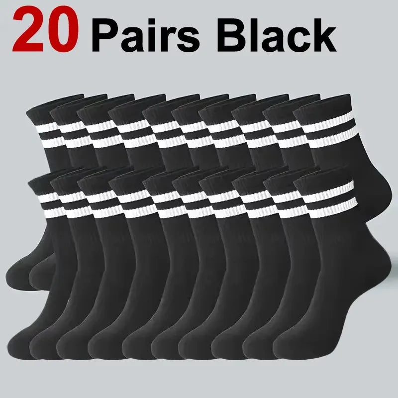 1/10/20 Pairs Unisex Striped Crew Socks Soft Breathable