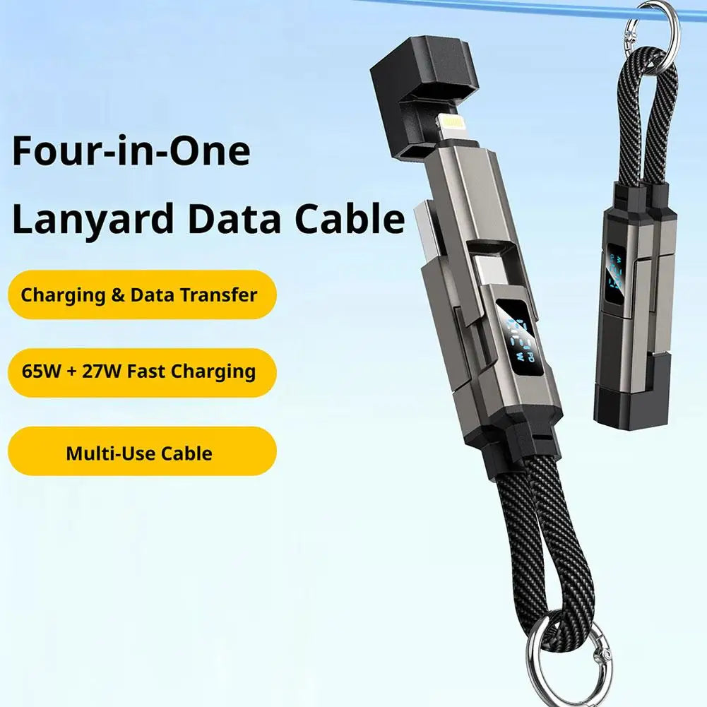 4 in 1 65W Keychain Charging Cable USB C Cable with V/A/W Display Type C for Apple Portable Cord for IPhone/iPad/Samsung/Laptop