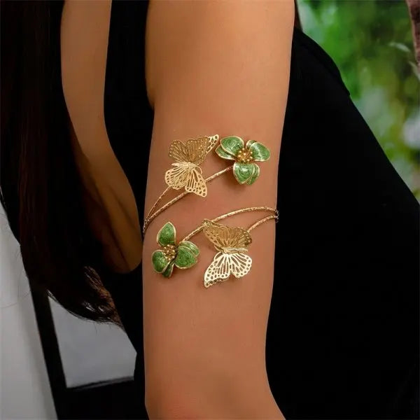 Boho Gold Color Leaf Upper Arm Cuff Bracelet for Women