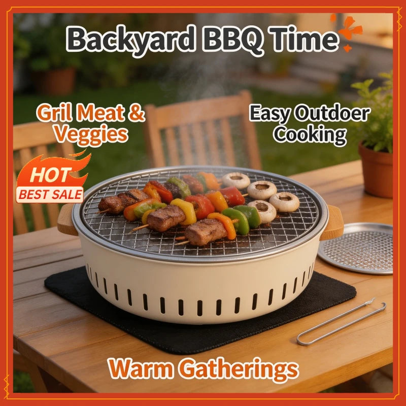Portable Barbecue Grill Korean Charcoal Stove Stainless Steel Split BBQ