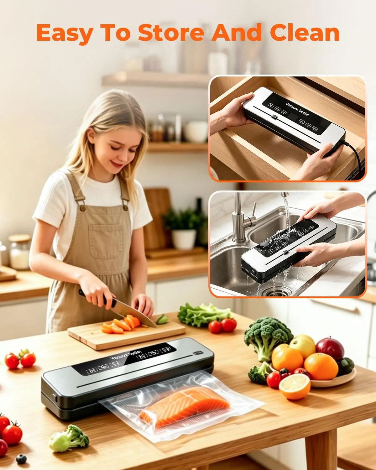 Vacuum Sealer Machine 139KPa Strong Suction Dry Moist Mode Automatic