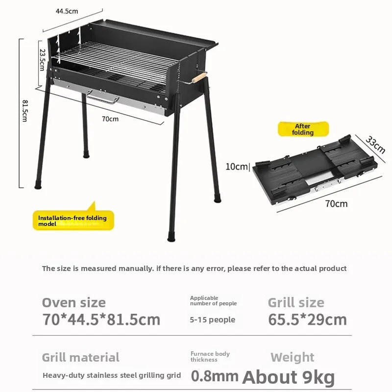 Portable Outdoor Charcoal Folding Stainless Steel Thickened BBQ