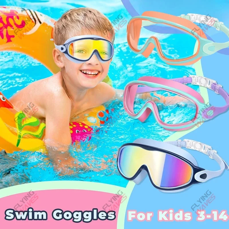 Colorful Kids Swim Goggles Wide Vision Anti-UV Anti-Fog