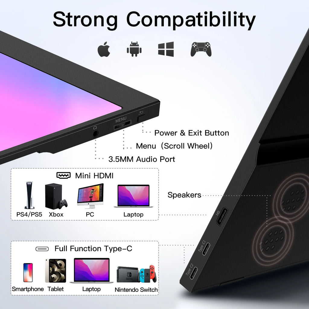 15.6 inch Portable Monitor for Laptop, 1080P 72 NTSC