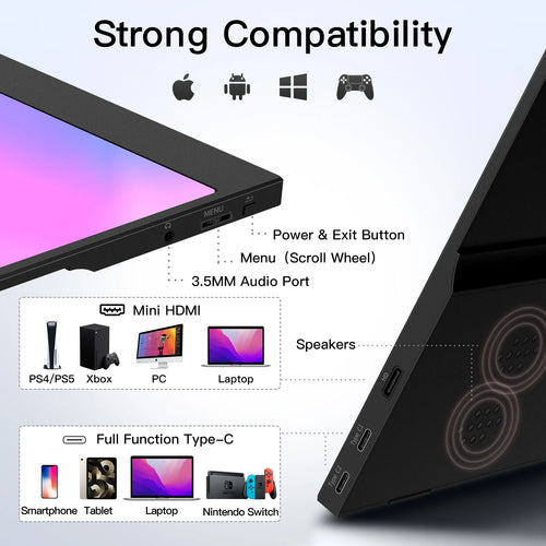 15.6 inch Portable Monitor for Laptop, 1080P 72 NTSC