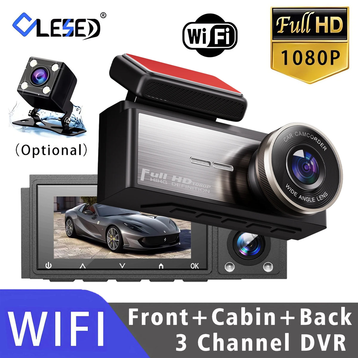 3 Channel Dash Cam HD 1080P Wifi Inside Vehicle Car DVR