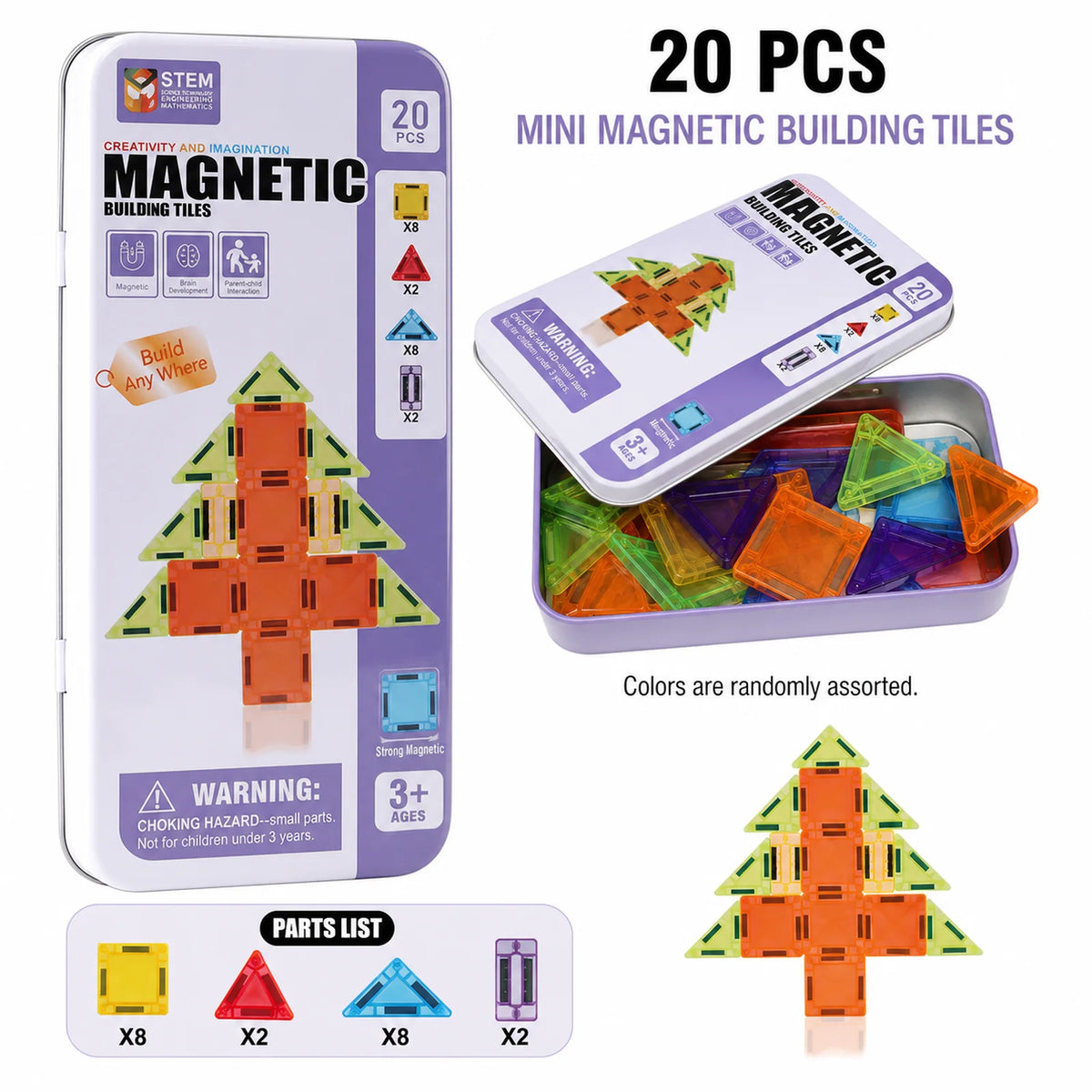 Magnetic Tiles Travel Set Metal Tin Box STEM Building Blocks