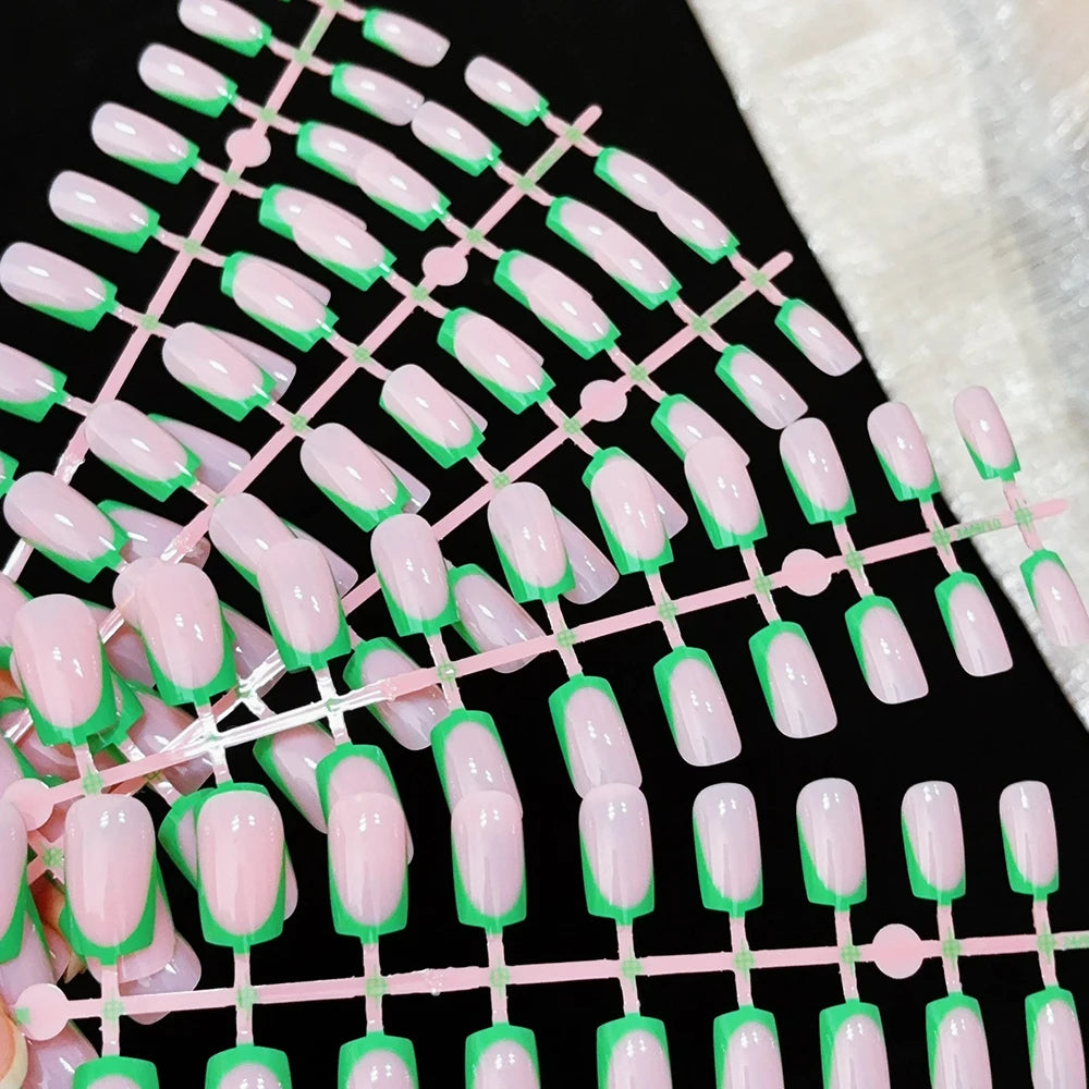 120pcs Simple Colorful Edge French Tip Fake Nails 12Sizes Medium  Square Press On Nail Glossy Full Cover Finish False Fingertips