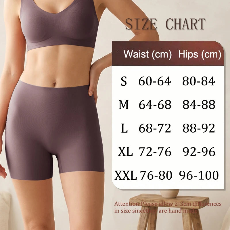 FINETOO Seamless High Waist Shorts Panties Women Tummy Control Hip Lift Ice Silk Safety Underwear Female Tight Boyshorts Boxer