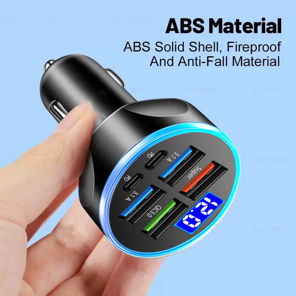 2-6 Ports Car Charger Fast Charging PD QC3.0 USB C Car Phone Charger Type C Adapter in Car For iPhone Samsung Huawei Xiaomi