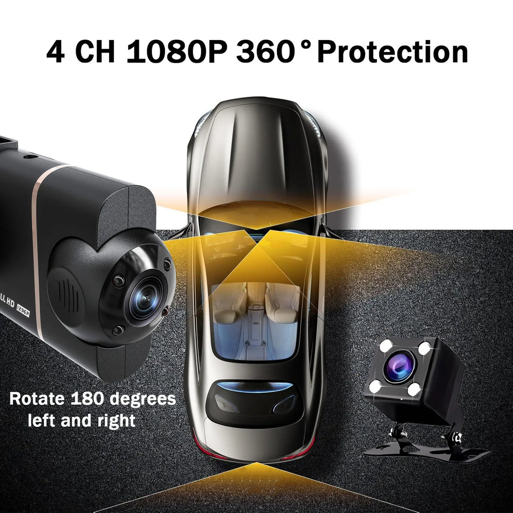 Wifi-4 Lens 360 Degree Dash Cam For Cars Car DVR 1080P 4-Channel Front Camera Video Recorder Rear View Camera Night Vision