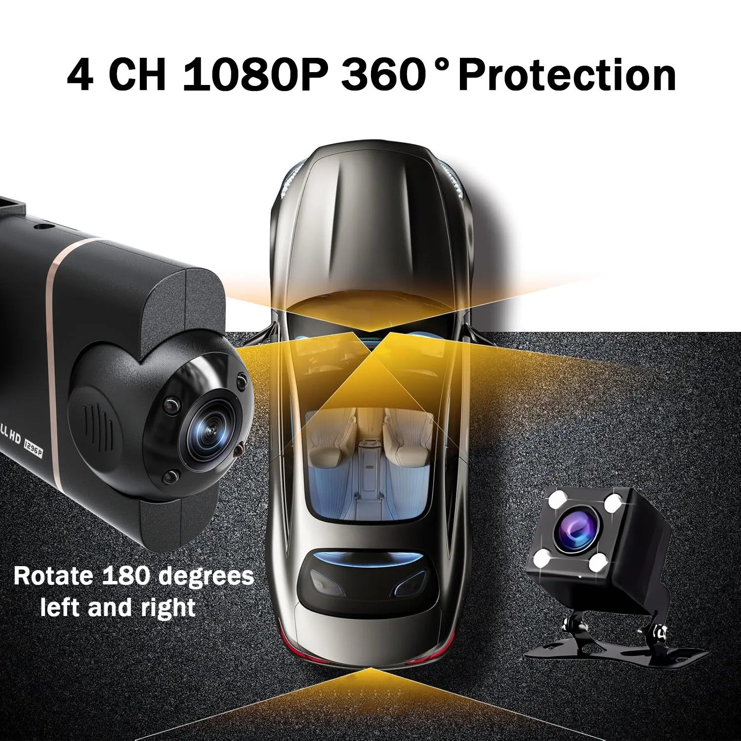 Wifi-4 Lens 360 Degree Dash Cam For Cars Car DVR 1080P 4-Channel Front Camera Video Recorder Rear View Camera Night Vision