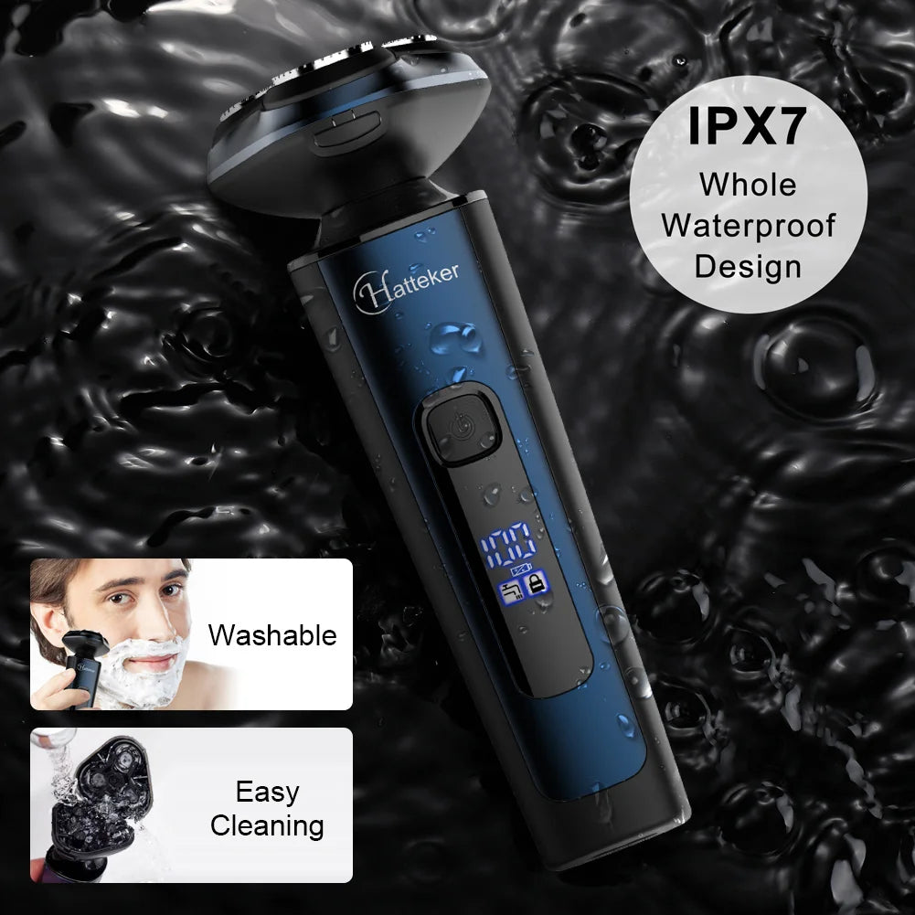 HATTEKER Rotary Electric Shaver Men's 3-in-1 Facial Razor USB Rechargeable