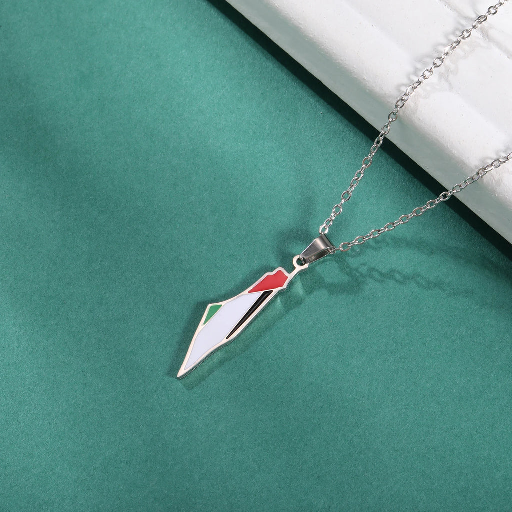 Lucktune Palestine Flag Map Enamel Pendant Necklace for Women Men Stainless Steel Map Geography Chain Necklace Jewelry Gift New