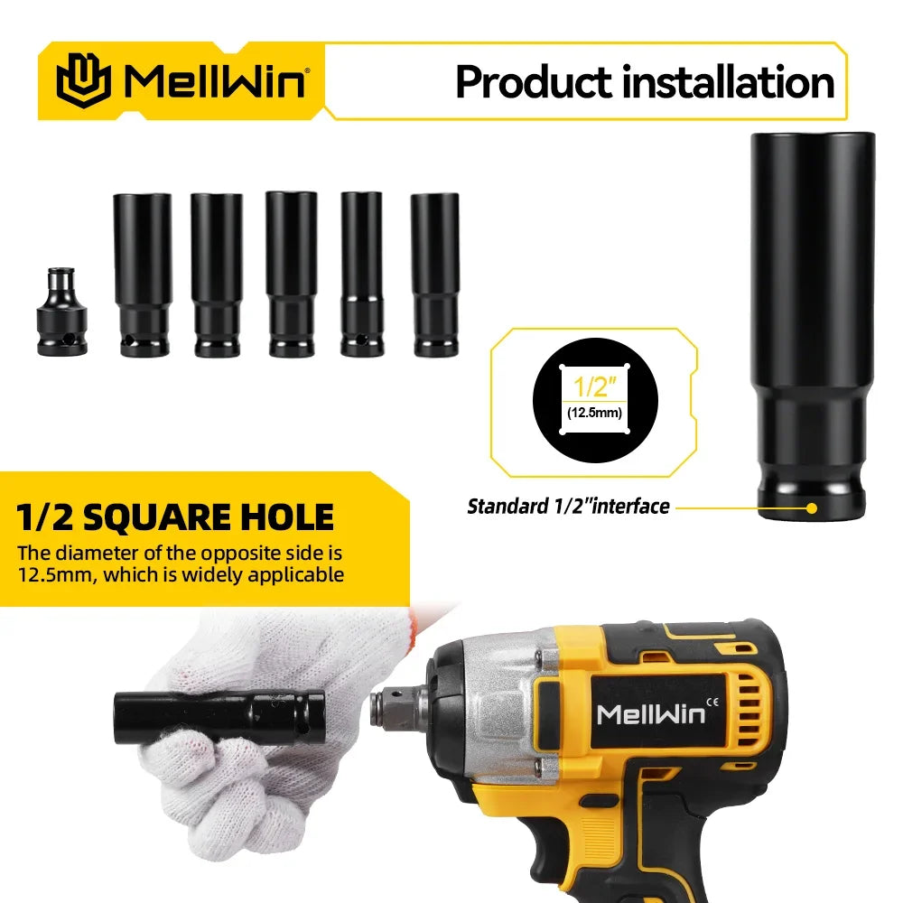MELLWIN 520N.M Brushless Cordless Impact Wrench 3-IN-1 Electric Drill Screwdriver Power Tool Kit For Makita 18V Battery Pin
