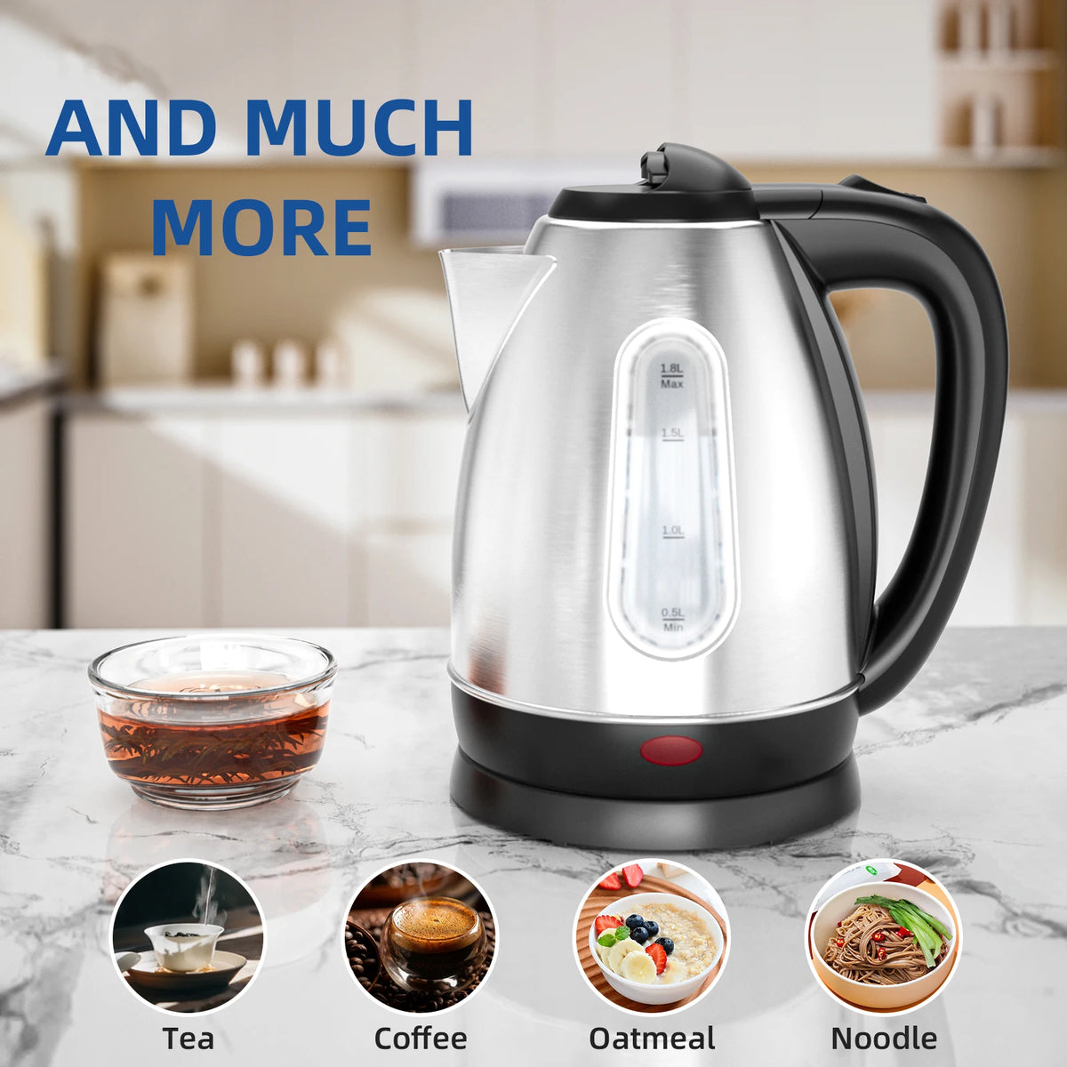 1.8L Stainless Steel Electric Kettle with Water Level Window,