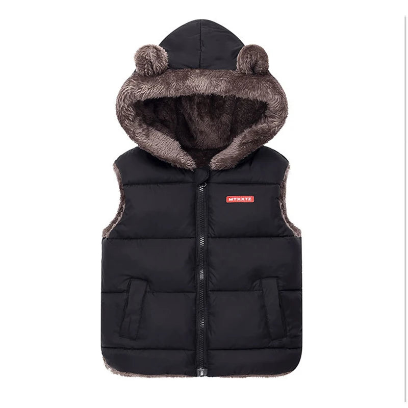 New Winter Keep Warm Boys Vest Fashion Thick Plush Hooded