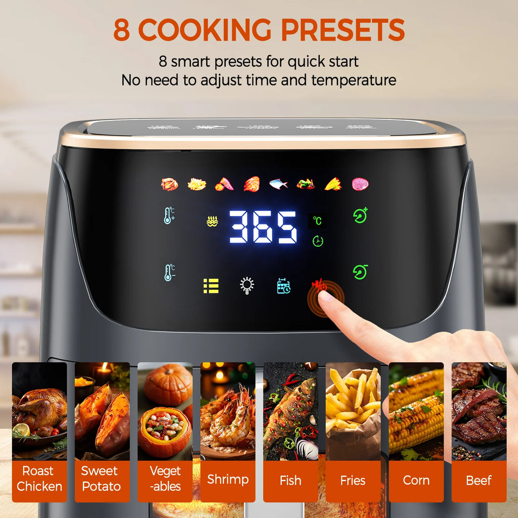 Oil-Free Air Fryer 7L 1500W Max 200 ° C Airfryer Oven with Viewing Window Led Touch Screen 8 Preset Functions + Keep Warm