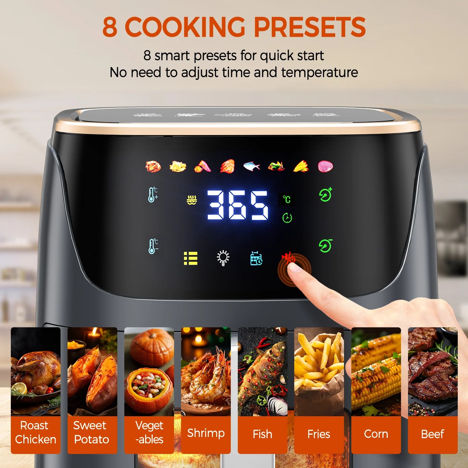 Oil-Free Air Fryer 7L 1500W Max 200 ° C Airfryer Oven with Viewing Window Led Touch Screen 8 Preset Functions + Keep Warm