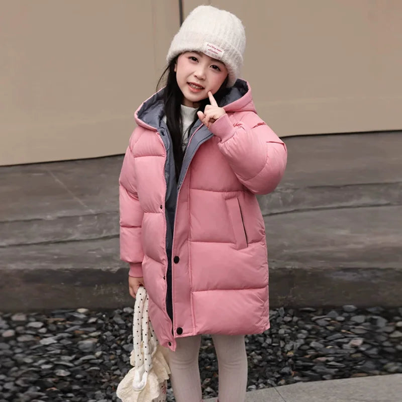 Kids Winter Down Coats Children Thicken Warm Long Jackets Boys Girls Hooded