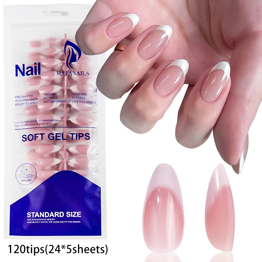 120Pcs Glossy Medium Coffin Press On Nails Pink Gradient French Fake Nails Acrylic Full Cover Ballerina False Nails For Women