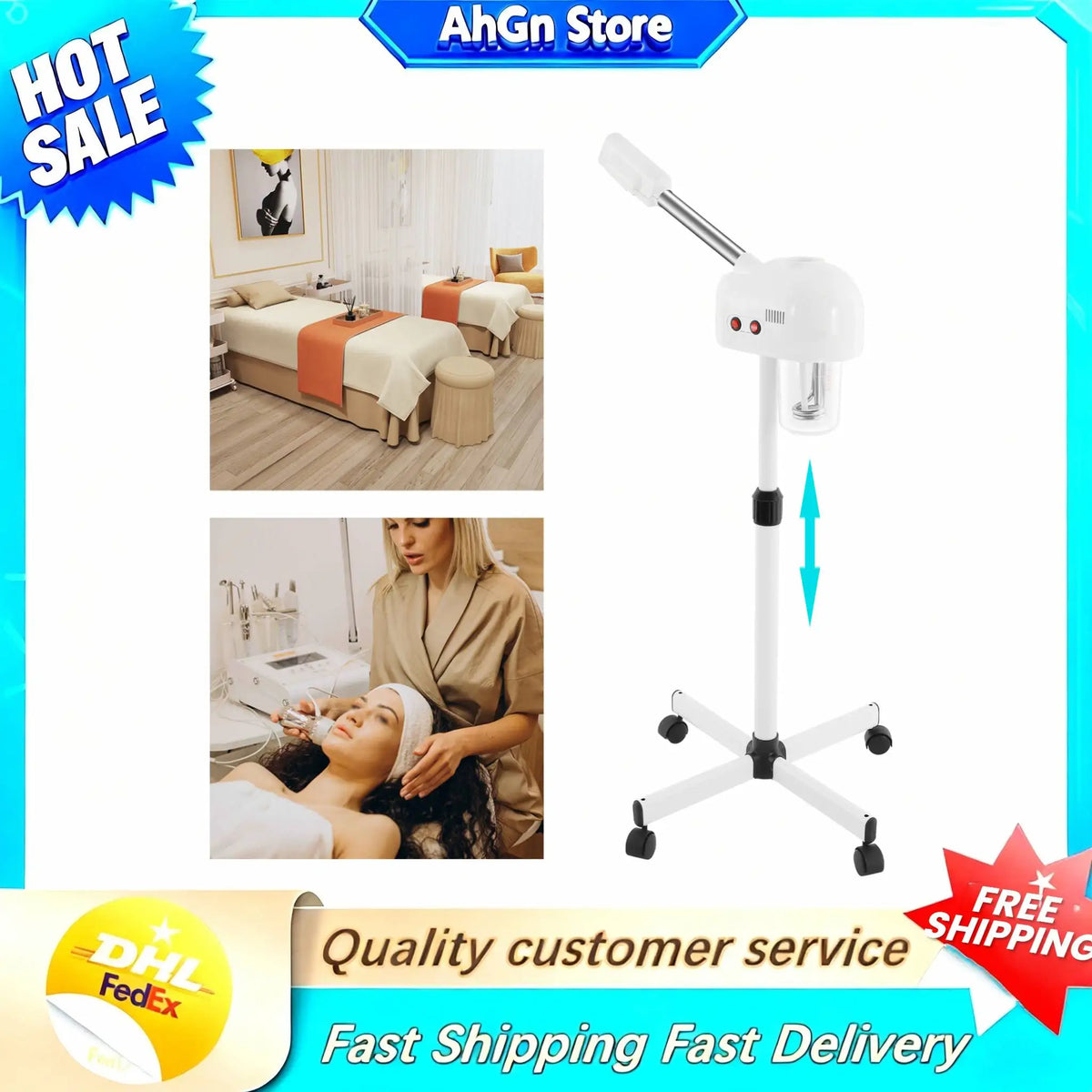 Ozone Facial Steamer Skin Care Equipment Height Adjustable 750ML