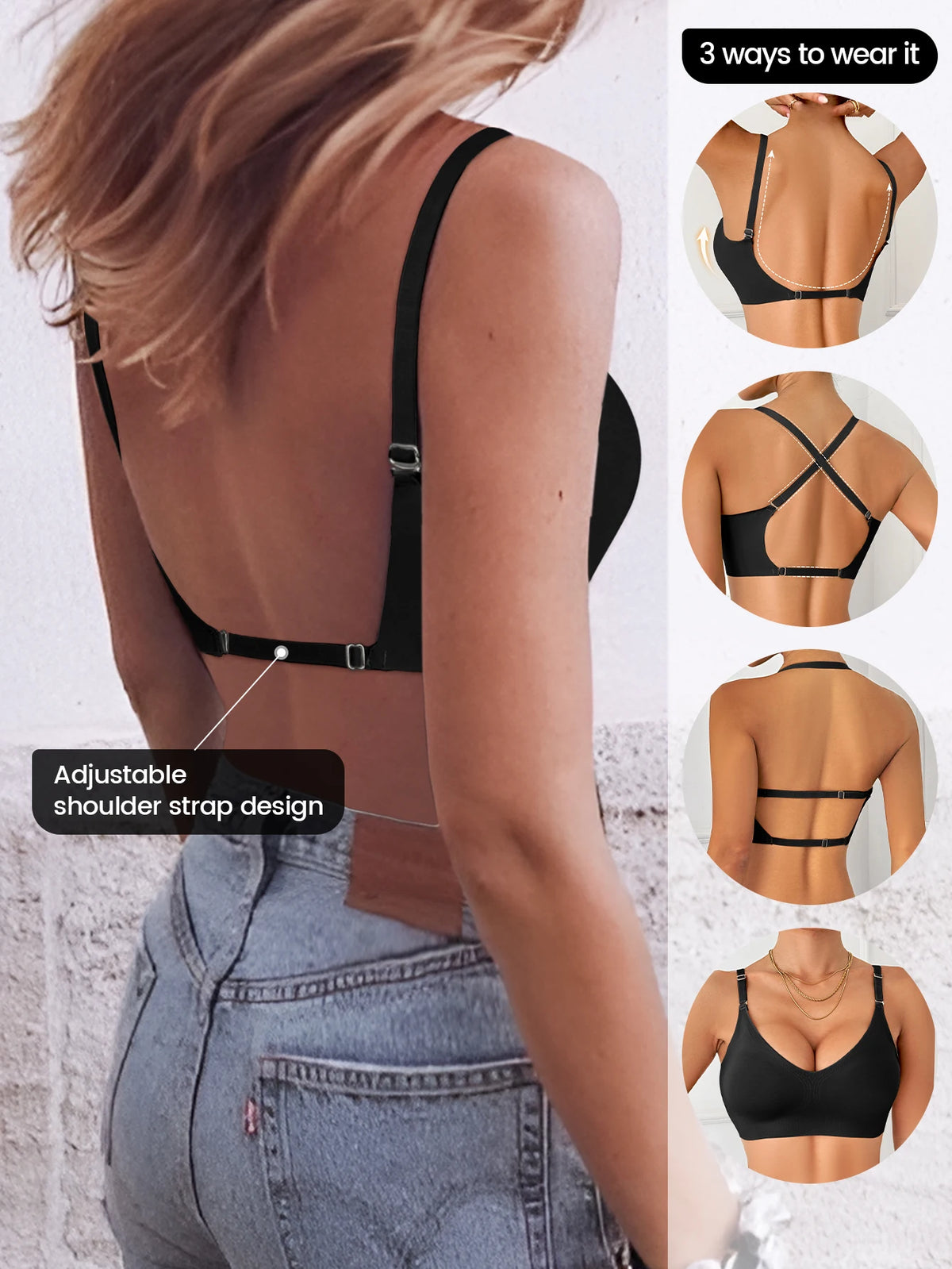 Women Invisible Bra Deep U Plunge Bras Backless Top for Dresses