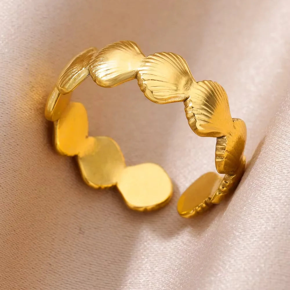 Ocean Starfish Shell Open Rings For Women Gold Color Stainless Steel Ring Summer Beach Aesthetic Waterproof Jewelry Gift