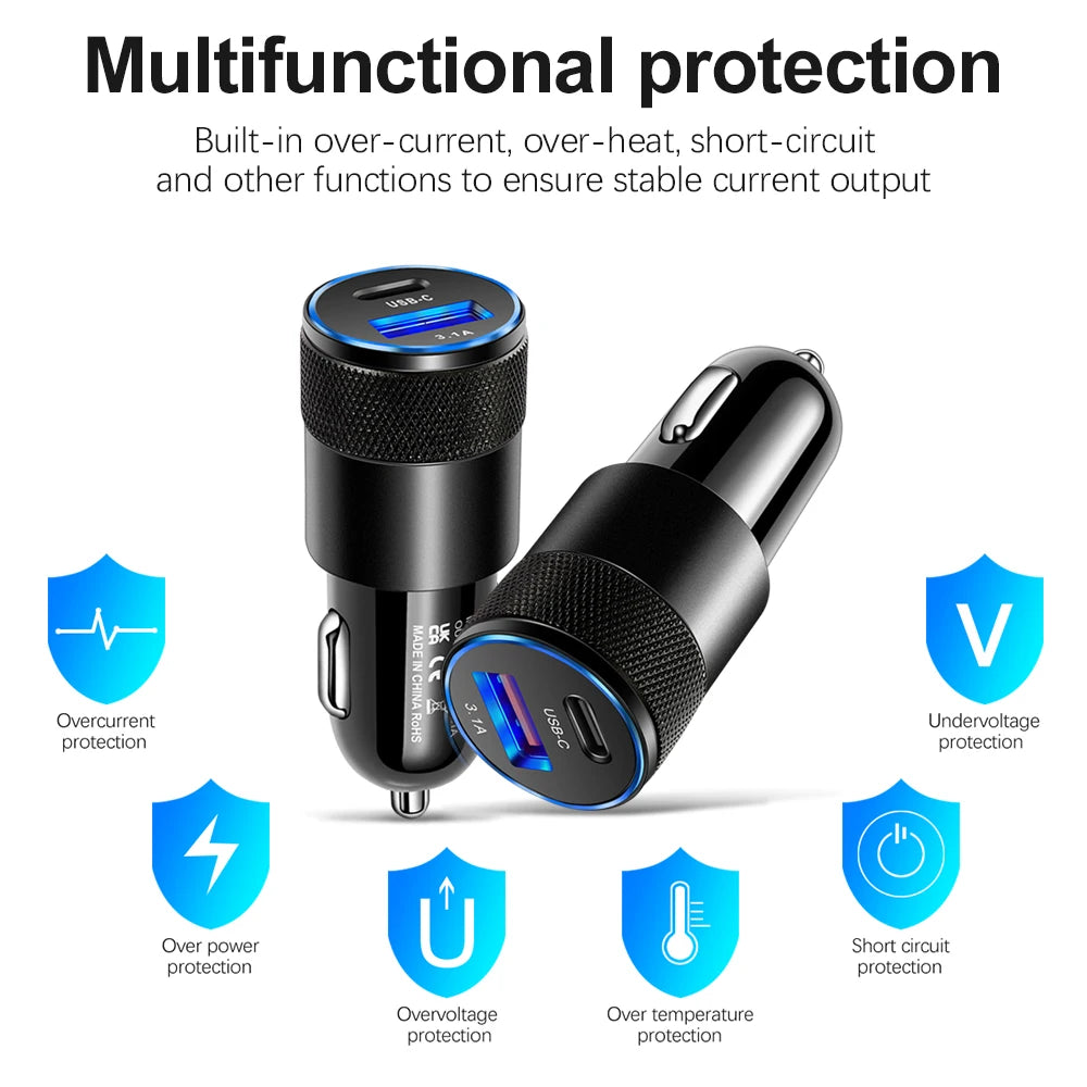 Dual Ports Fast Charging Mobile Phone Type-C Adapter PD 12W USB