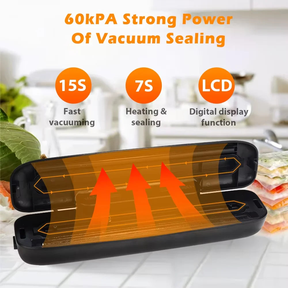 Compact Vacuum Sealer Machine - 60kPa Powerful Suction Food Saver with Leak-Proof Technology | Automatic Air Sealing System