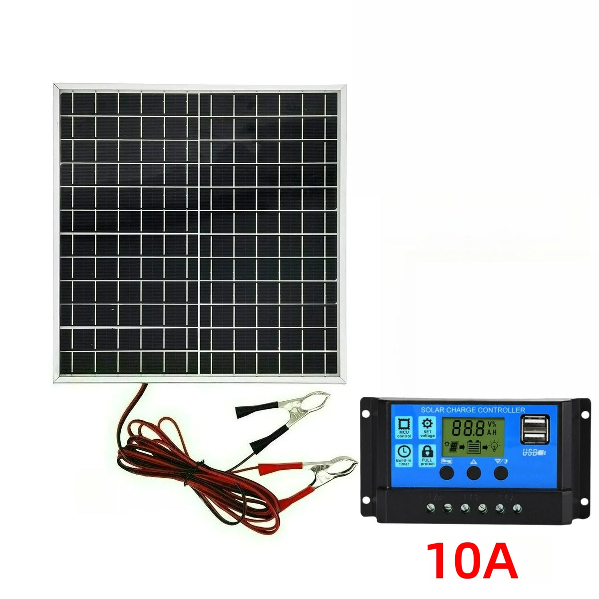 Solar Power Portable Panel Kit Monocrystalline 12W Aluminum Frame