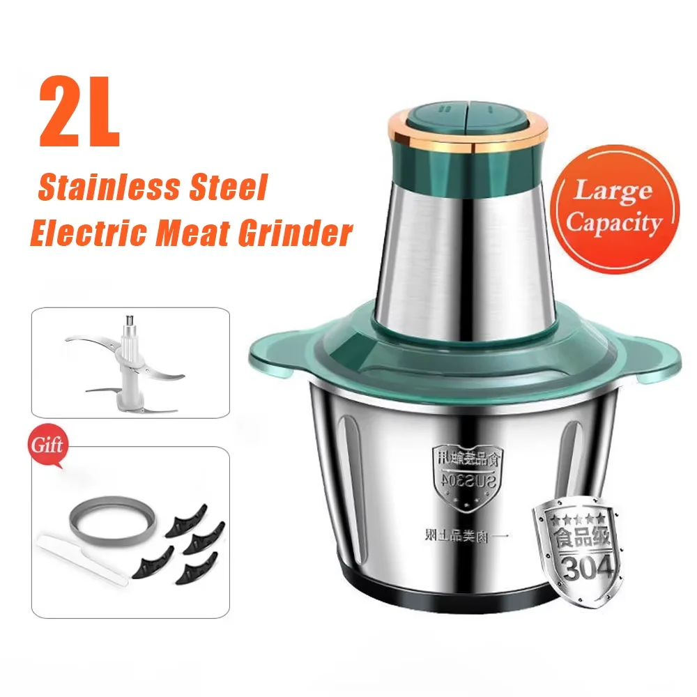 2L Electric Meat grain Food Processor Chopper Stainless Steel Kitchen Machines vegtable Chopper Slicer Machine Home Grinder