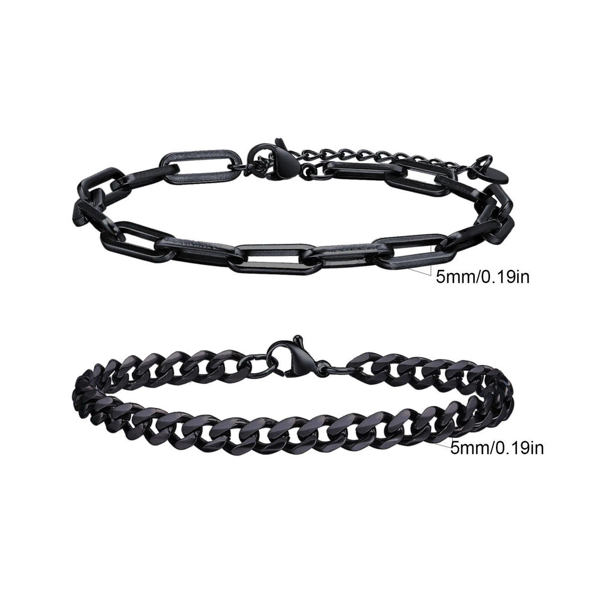 2pcs Men's Chain Bracelets,Stainless Steel Silver Gold Black Color