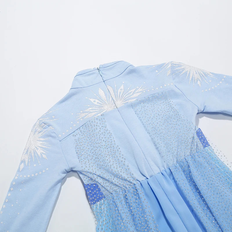 Elsa Princess Dress for Girls Blue Long Sleeve Cloak Carnival