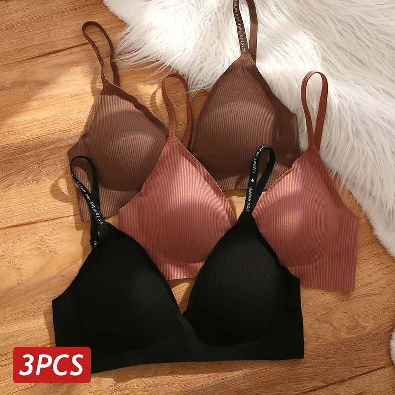 3PCS Sexy Deep V Neck Wireless Seamless Bras Lingerie Fashion