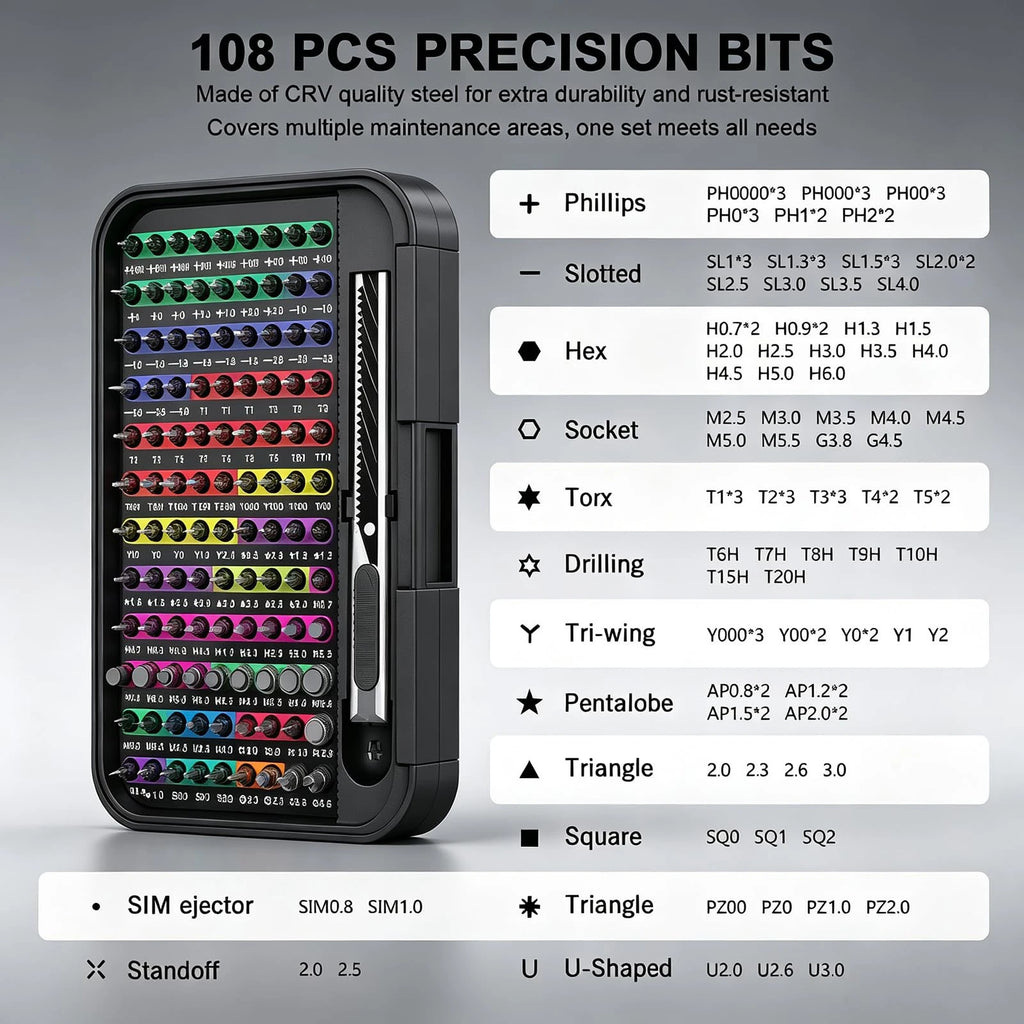 132 in 1 Mini Precision Screwdriver Set Color-Coded Manual Magnetic Tool
