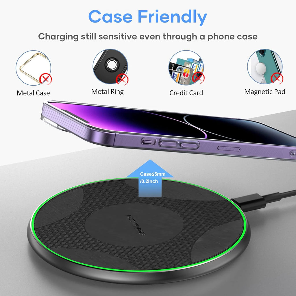 15W Wireless Charger Pad Type C Portable Induction Fast Charging Pad for iPhone 17,16,15,14,13 Xiaomi