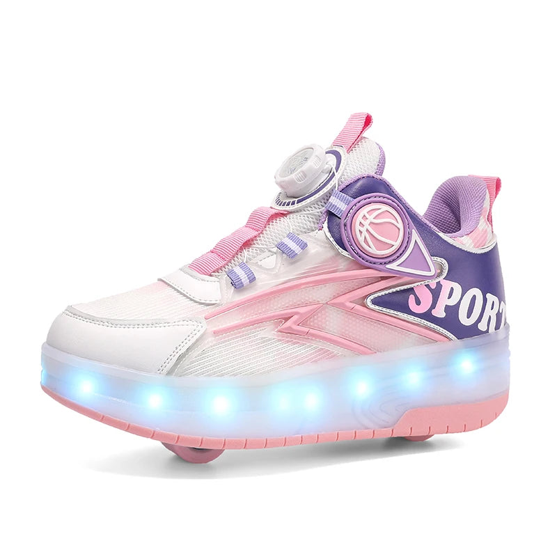 Children 2Wheels Roller Skates Shoes USB Charging Invisible Detachable Equipped with LED Lights