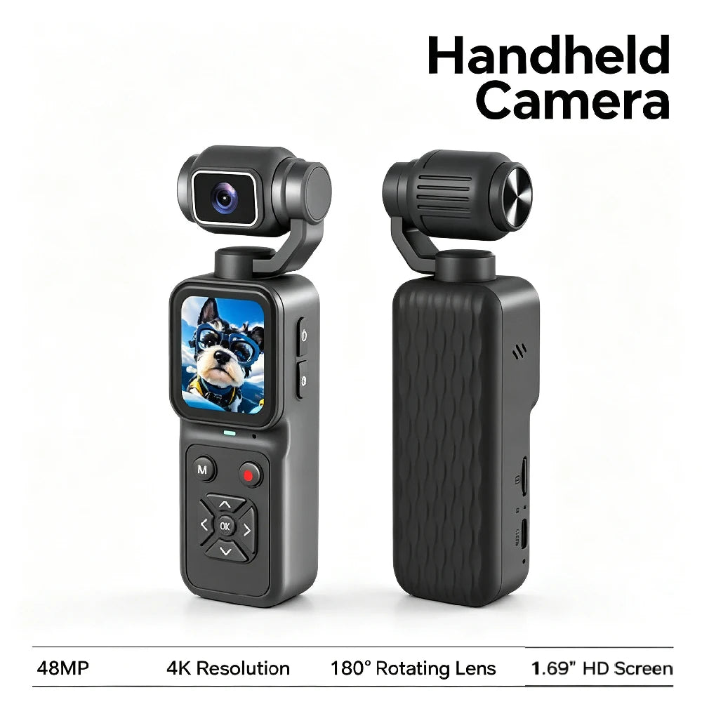 4K Pocket Vlogging Camera, 180° Flip Lens & 48MP Photo,