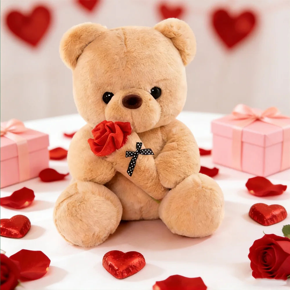 Wedding Rose Bear Plush Toy Cute Stuffed Animal Gift