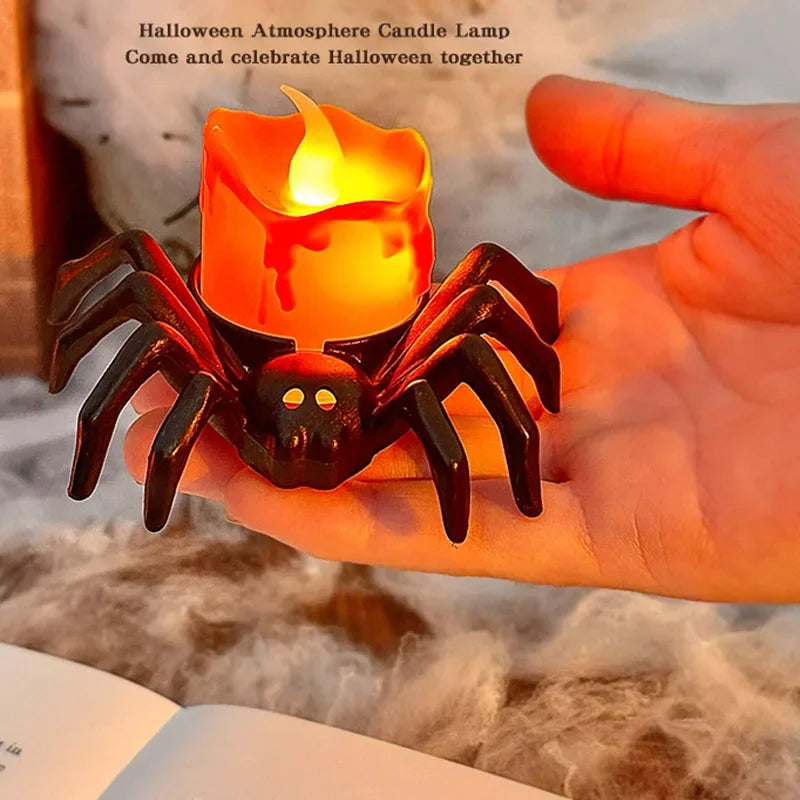 1/2pcs LED Candle Light Plastic Spider Pumpkin Lamp Haunted