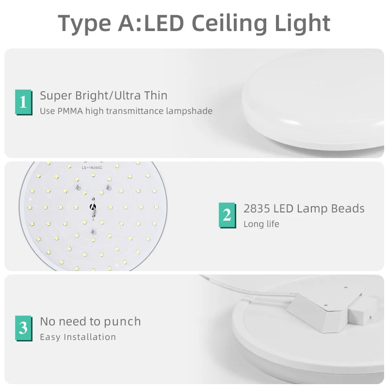 Modern 30W LED Ceiling Light Ultra Thin Acrylic Shade Remote Control
