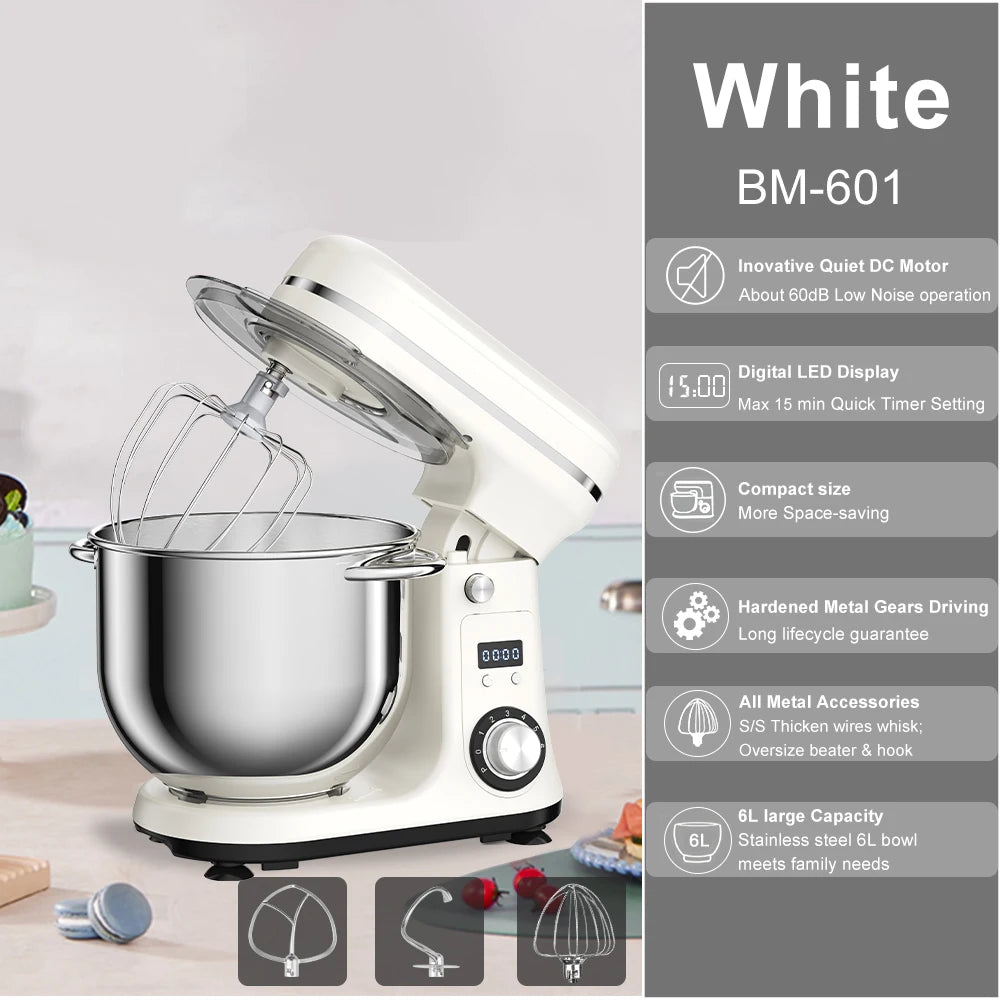 BioloMix 6-speed Kitchen Food Stand Mixer 1200W DC Quiet Motor  6L Stainless Steel