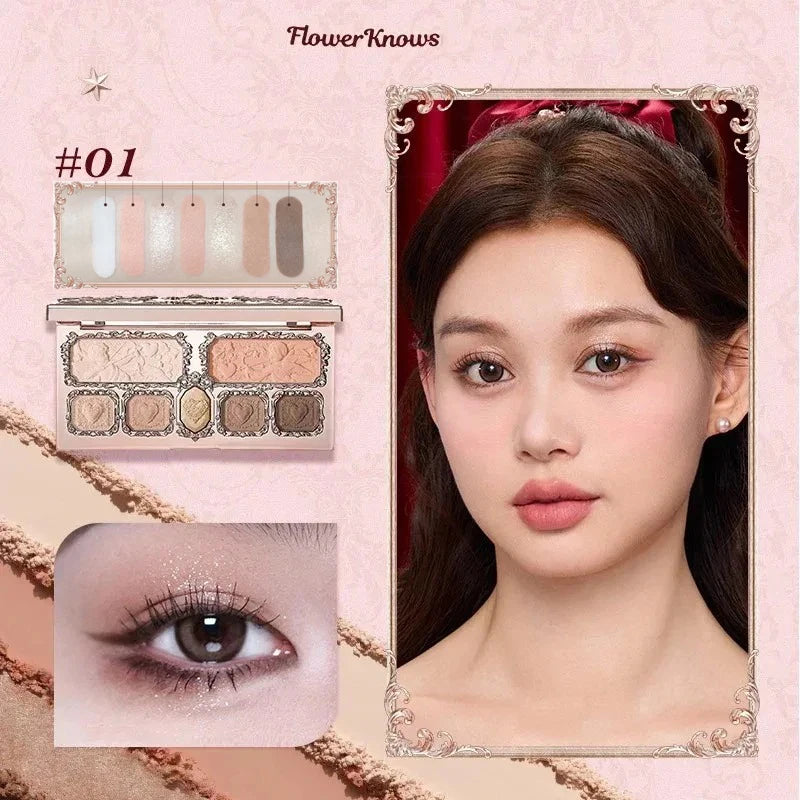 Flower Knows Strawberry Rococo Eyeshadow Pressed Glitter 5 Color Eye Shadow Creamy Texture Natural Bronze Cosmetic Eye Shadows