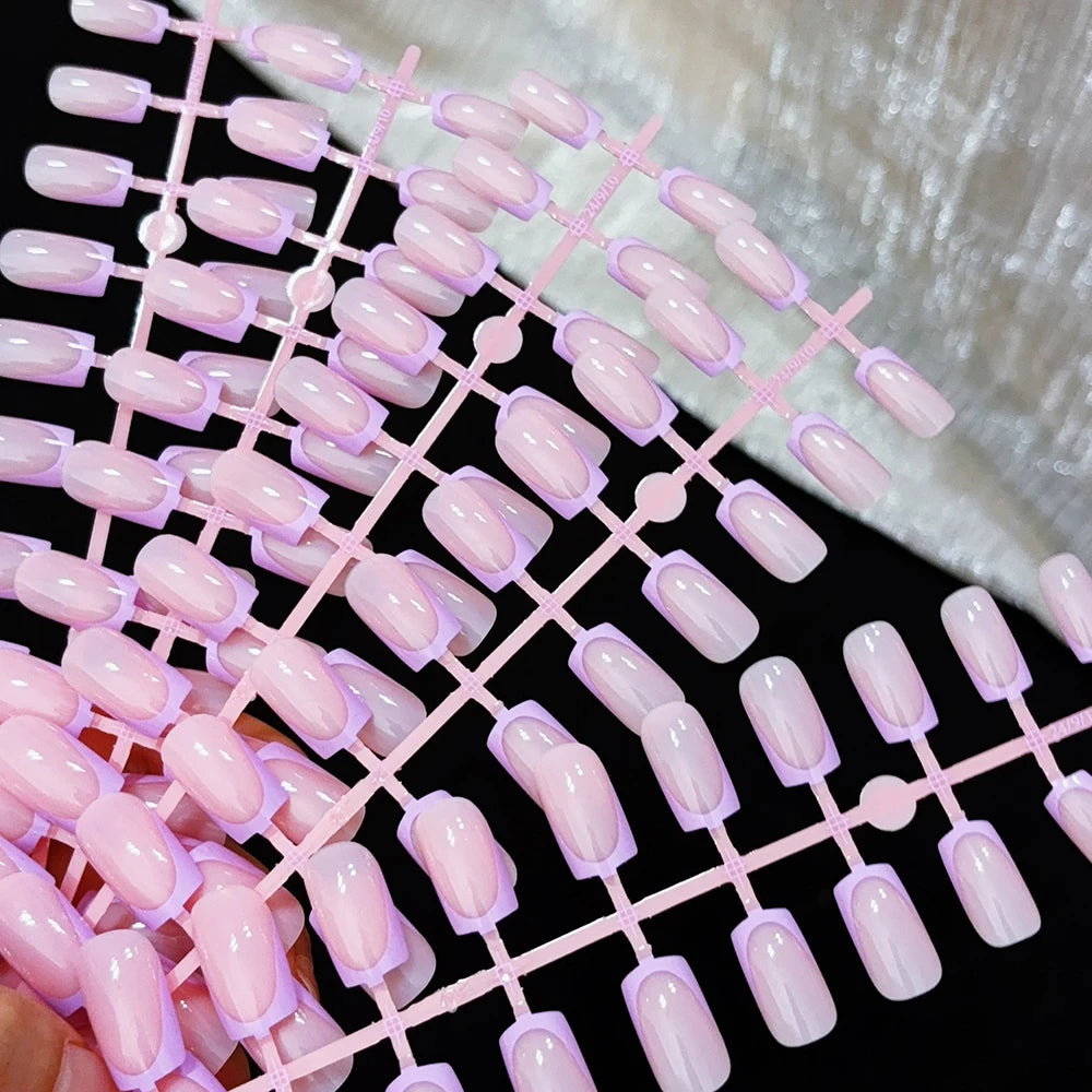120pcs Simple Colorful Edge French Tip Fake Nails 12Sizes Medium  Square Press On Nail Glossy Full Cover Finish False Fingertips