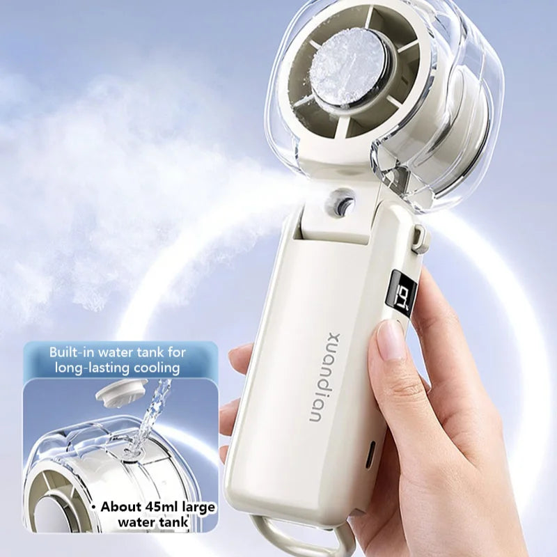 High-Speed Portable Turbo Handheld Misting Fan High-Speed Fan Digital Display Neck-Hanging Ice Spray Humidifying Mini Fan New